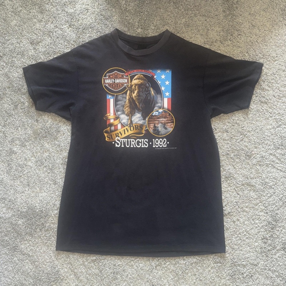 Vintage Harley Davidson Sturgis 3D Emblem Shirt Mens XXL Black Tee USA 1992 90s
